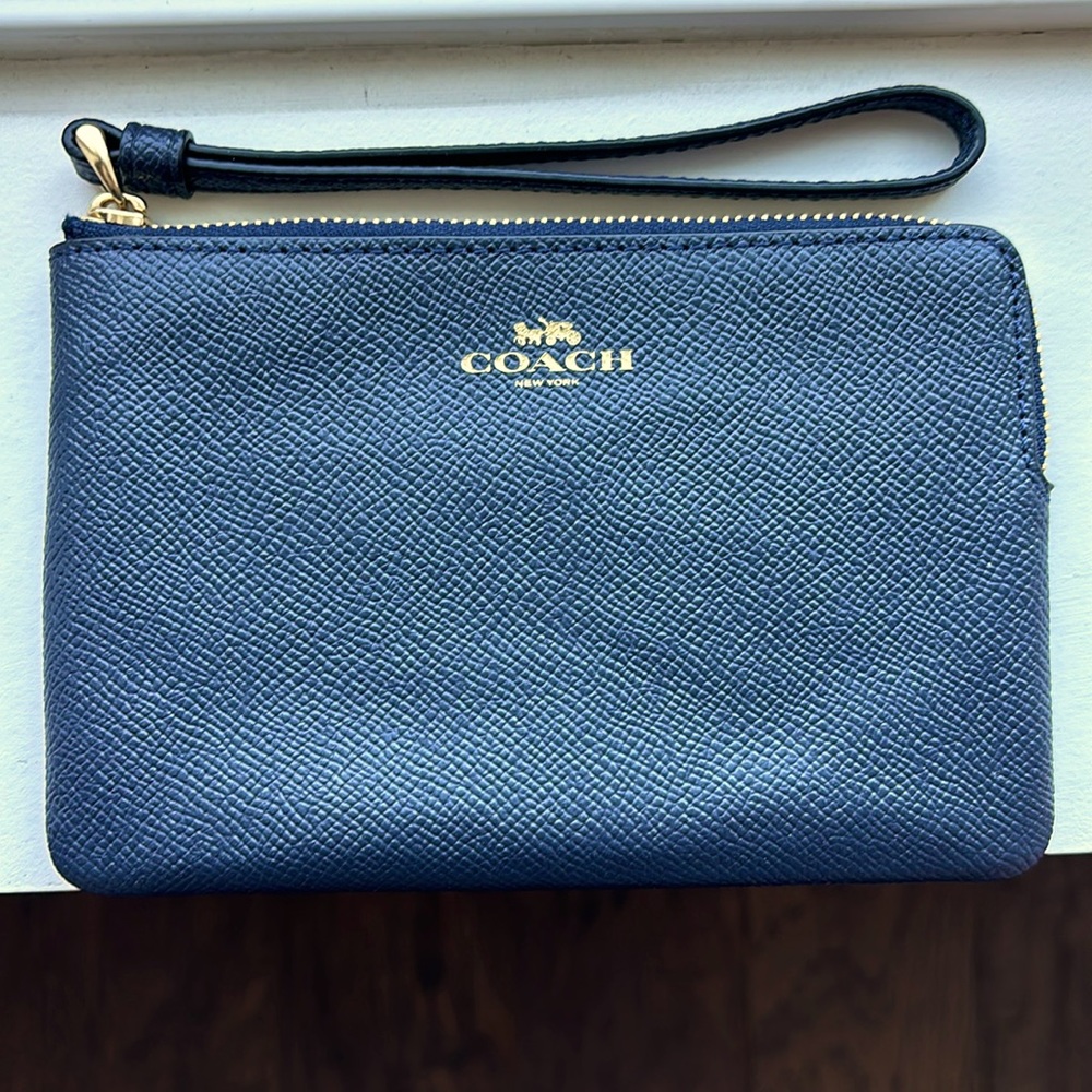 coach mini wallet navy blue wristlet